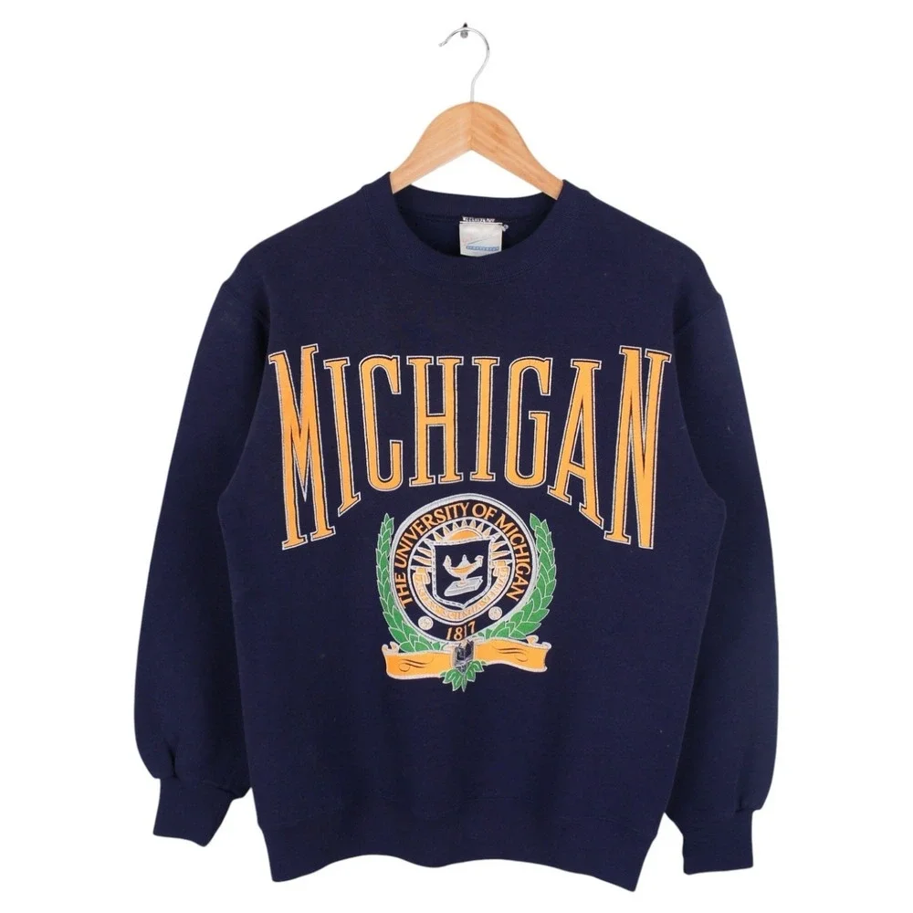 Vintage University of Michigan Wolverines Crewneck Sweatshirt Navy Size Medium